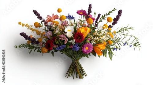 A vibrant bouquet of mixed flowers showcasing colorful petals and lush greenery, perfect for decoration or gifting. photo