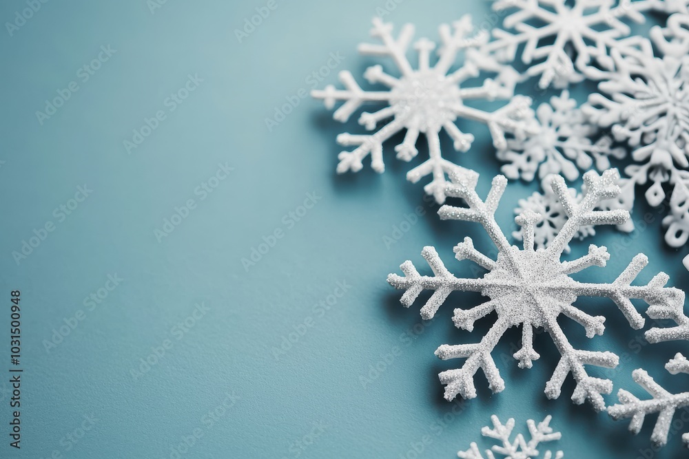 Beautiful white snowflakes arranged on a cool blue background, perfect for winter-themed designs and holiday decorations, Digital snowflakes falling from the sky in a virtual holiday experience Beautiful white snowflakes arranged on a cool blue background, perfect for winter-themed designs and holiday decorations, Digital snowflakes falling from the sky in a virtual holiday experience
