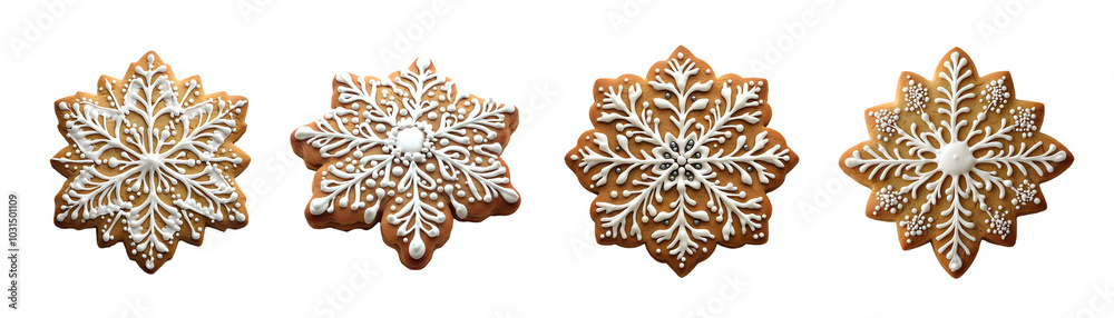 Beautifully decorated snowflake cookies with intricate white icing designs. Beautifully decorated snowflake cookies with intricate white icing designs.