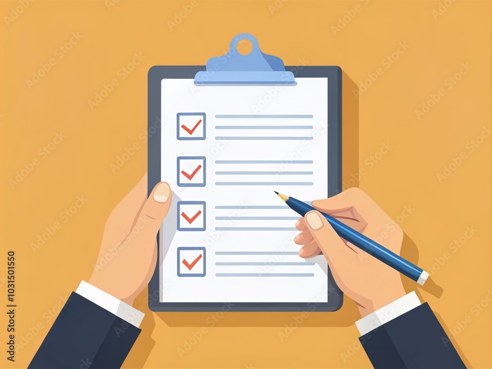 Minimalist Hands Holding Document and Pen for Survey and Checklist Concepts in Flat Design Minimalist Hands Holding Document and Pen for Survey and Checklist Concepts in Flat Design