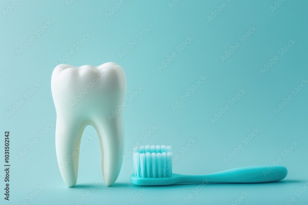 Toothbrush and Tooth on a Blue Background Toothbrush and Tooth on a Blue Background