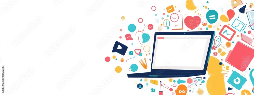 Laptop with colorful icons