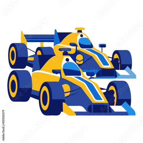 Formula 1 Racing Duo: Blue and Yellow Speed Machines 