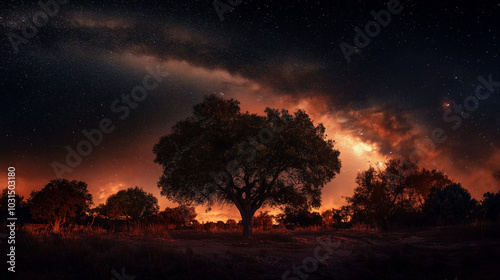 Trees Under a Starry Night Sky.