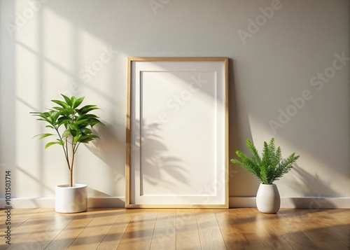 Minimalist Mockup of Blank Canvas in White Interior with Warm Light for Fashion Photography