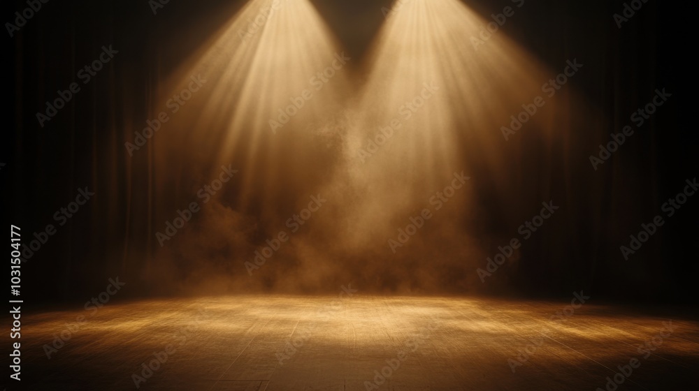 Obraz premium Dramatic Spotlight on Wooden Stage with Smoke