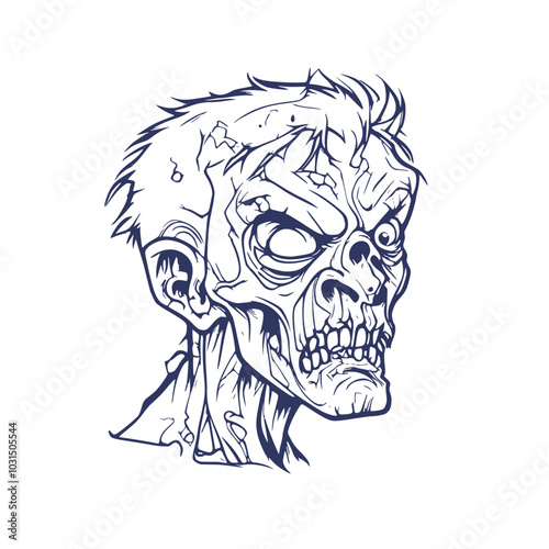 Cartoon zombie monster portrait. Spooky and scary character face