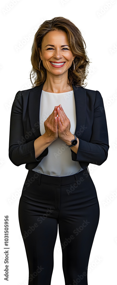 Beautiful middle age business woman Hands together and fingers crossed smiling relaxed and cheerful. Success and optimistic Beautiful middle age business woman Hands together and fingers crossed smiling relaxed and cheerful. Success and optimistic