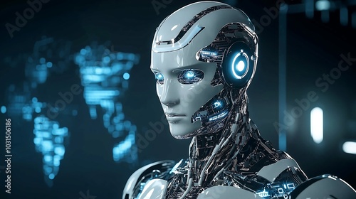 Humanoid Robot with Glowing Blue Eyes 