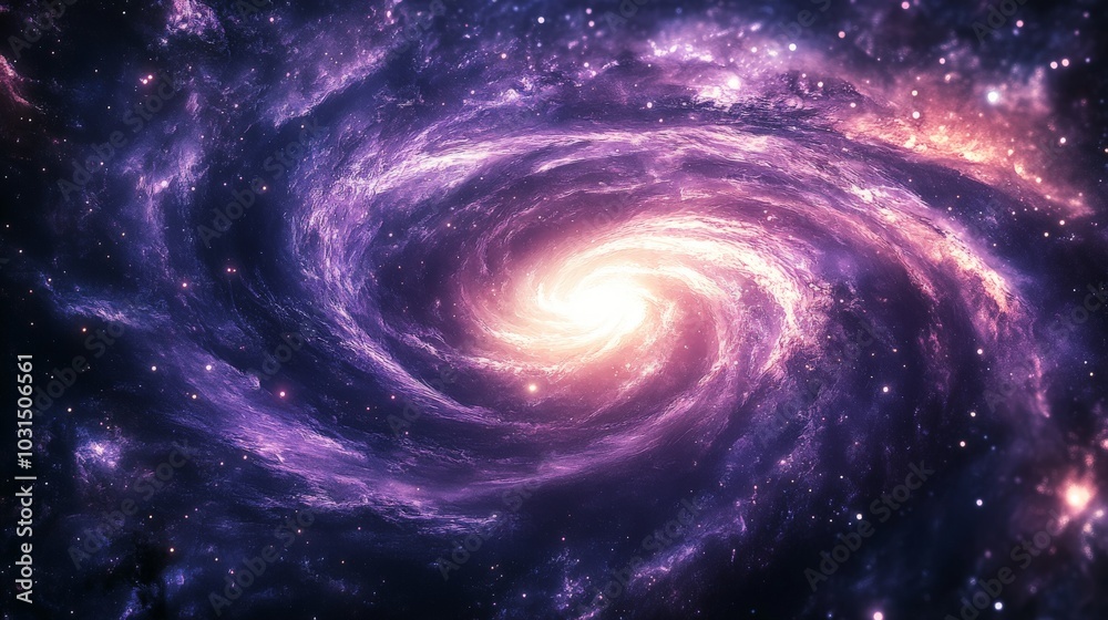 A breathtaking view of a spiral galaxy, is surrounded by countless bright stars A breathtaking view of a spiral galaxy, is surrounded by countless bright stars