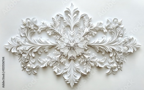 Exquisite snowflake featuring elaborate details, displayed on a smooth white canvas, capturing the elegance and beauty of winters artistry