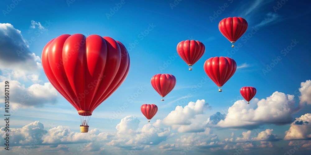 Obraz premium Minimalist Valentine's Day Love Theme with Red 3D Heart Hot Air Balloons in Blank Space