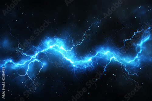 A vibrant depiction of electric blue lightning against a dark cosmic background.