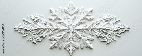 Gorgeous snowflake displayed against a clean white canvas, highlighting the delicate artistry and intricate patterns of winters designs photo