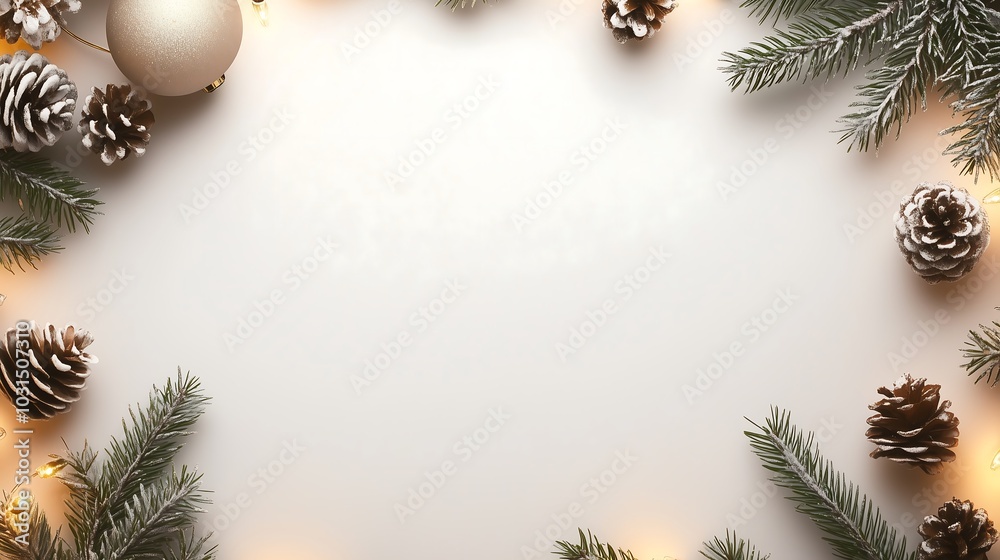 Christmas Frame with Pinecones and Lights	
