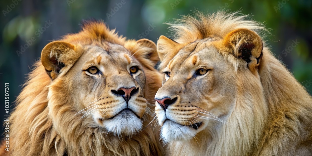 Photo of two lions displaying rare affection, nuzzling with serene expression, lions, affection, nuzzling, rare, moment Photo of two lions displaying rare affection, nuzzling with serene expression, lions, affection, nuzzling, rare, moment