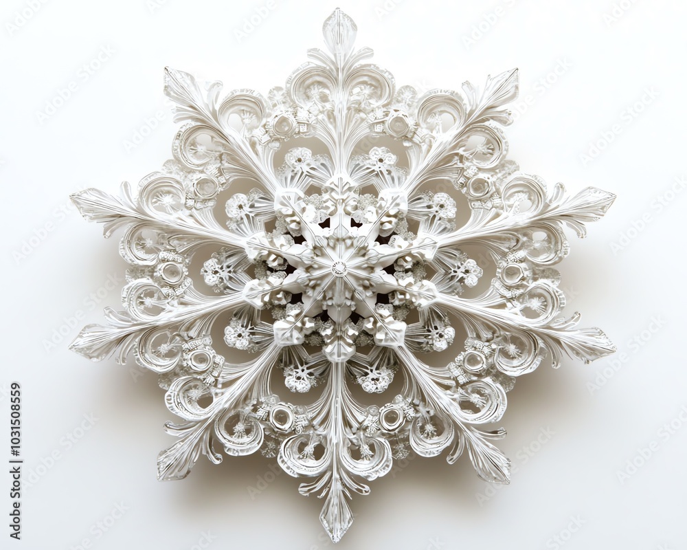 Snowflake with stunning, intricate details, displayed on a pure white background, highlighting the beauty and uniqueness of winters creations Snowflake with stunning, intricate details, displayed on a pure white background, highlighting the beauty and uniqueness of winters creations