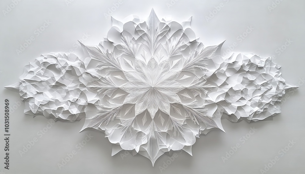 Stunning snowflake with unique geometric designs, displayed on a clean white canvas, highlighting the beauty and individuality of winter Stunning snowflake with unique geometric designs, displayed on a clean white canvas, highlighting the beauty and individuality of winter