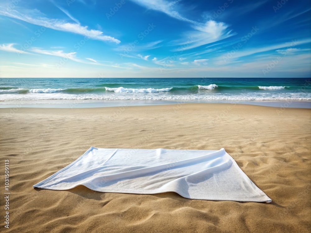 Mockup White Beach Towel Design for Summer Vibes – Ideal for Promotions and Advertising Mockup White Beach Towel Design for Summer Vibes – Ideal for Promotions and Advertising