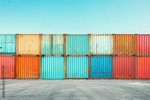 Colorful Cargo Containers Under a Clear Sky