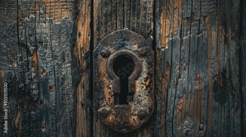 Rustic Lock on Weathered Wood Background