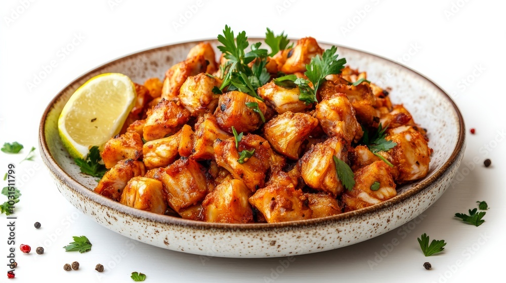 Spicy Fried Chicken Bites with Parsley and Lemon. Spicy Fried Chicken Bites with Parsley and Lemon.