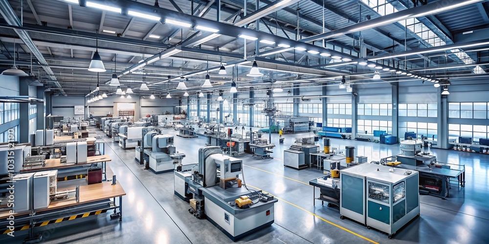 Modern Factory Interior with High-Tech Milling Machines for Urban Exploration Photography Modern Factory Interior with High-Tech Milling Machines for Urban Exploration Photography