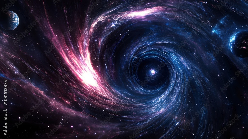 Abstract Cosmic Vortex with Stars and Planets - Galaxy Background. Abstract Cosmic Vortex with Stars and Planets - Galaxy Background.