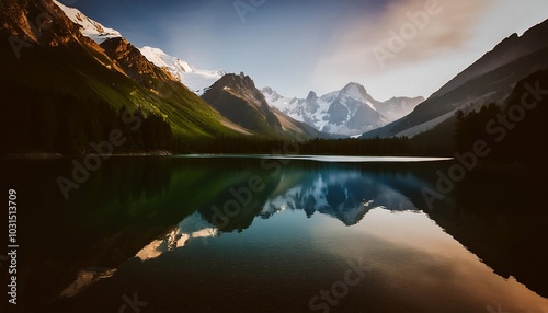 Scenic alpine lake reflecting snow-capped mountains under a blue sky in New Zealand