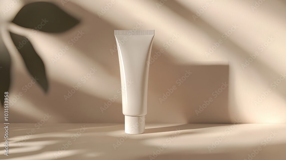 Minimalist Cream Tube on Soft Background with Shadows Minimalist Cream Tube on Soft Background with Shadows