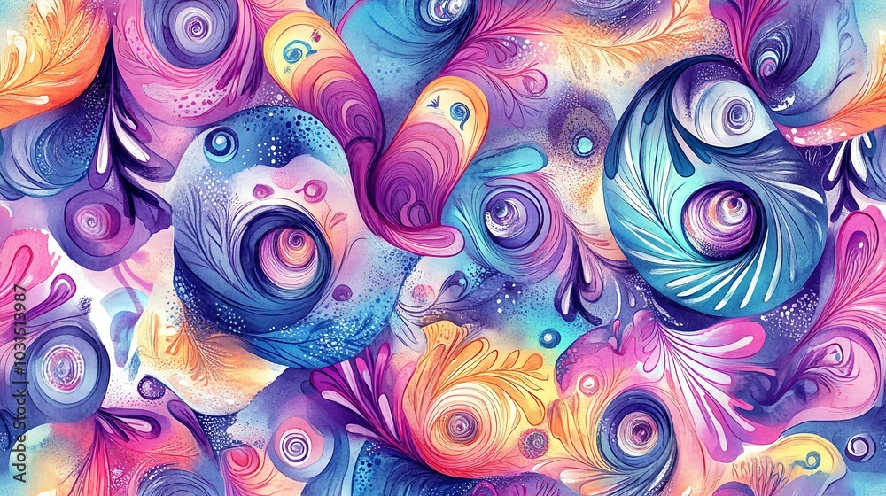 Abstract seamless pattern with watercolor drawing in doodle Abstract seamless pattern with watercolor drawing in doodle