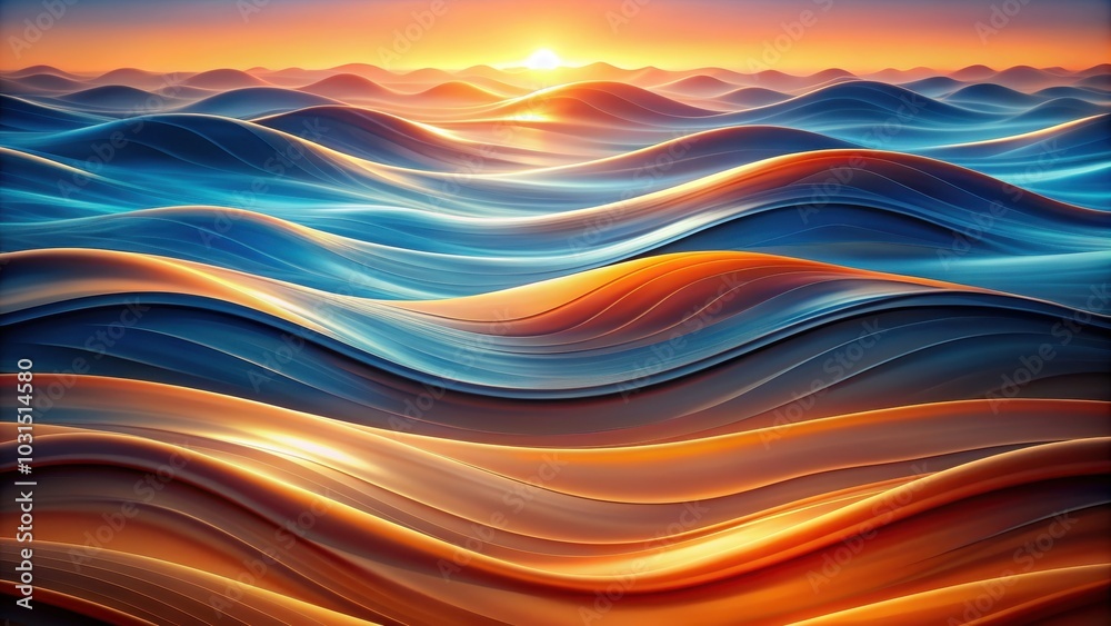 Abstract of layered waves in warm orange and cool blue tones, creating a visually soothing and dynamic composition, Abstract,Layered Abstract of layered waves in warm orange and cool blue tones, creating a visually soothing and dynamic composition, Abstract,Layered