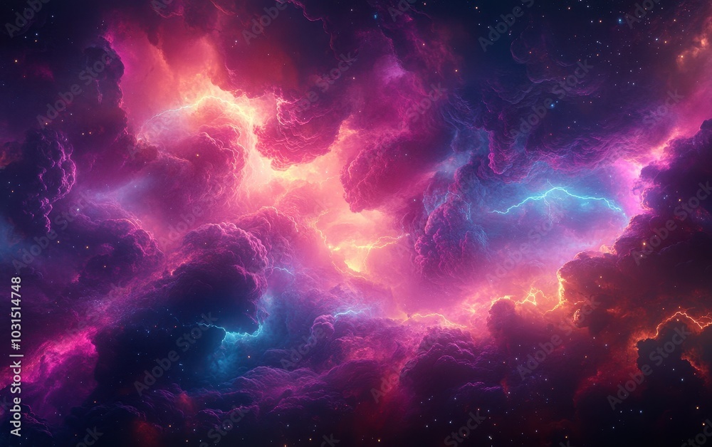 Fototapeta premium Cosmic Nebula with Lightning Bolts and Stars - Space Background.