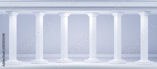 Facade or porch colonnade with white marble roman column. Realistic 3d vector illustration of Greek temple and castle pillar element. Ancient classic balustrade architectural sculpture decoration.