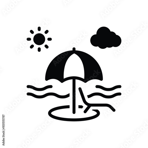 Black solid icon for beach umbrella