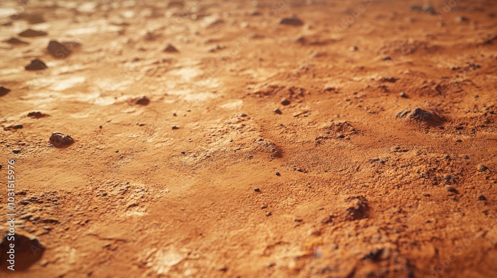 Close-Up Texture of Martian Soil with Scattered Rocks under Sunlight. Close-Up Texture of Martian Soil with Scattered Rocks under Sunlight.