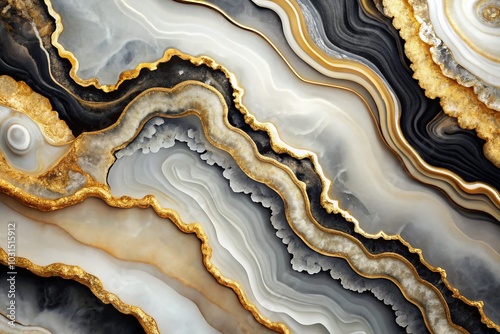 Modern Minimalist Geode Art Wallpaper - Abstract 3D Resin Design with Gold, Black, and Gray Watercolor for Elegant