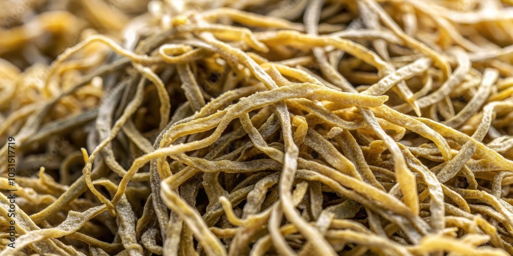 Close-up of dried seaweed with a texture resembling noodles, seaweed, ocean, marine, healthy, food, vegetarian, Asian cuisine Close-up of dried seaweed with a texture resembling noodles, seaweed, ocean, marine, healthy, food, vegetarian, Asian cuisine