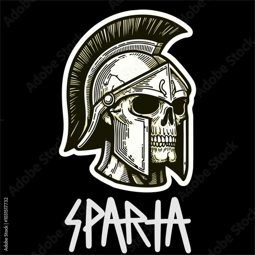 Graphic vector of Spartan Skull Head drawing isolated black color