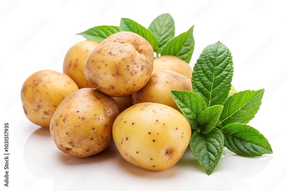 Potatoes with leaves isolated on a white background Potatoes with leaves isolated on a white background