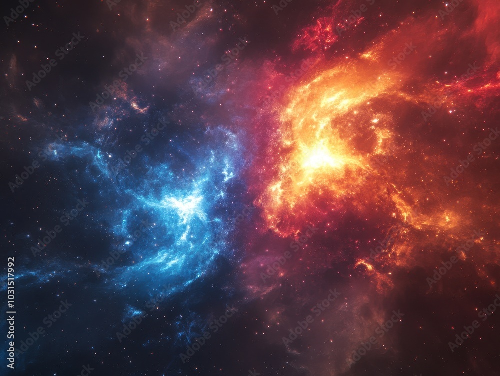 Cosmic Nebula with Red and Blue Colors, Stars and Dust Clouds - Abstract Space Background. Cosmic Nebula with Red and Blue Colors, Stars and Dust Clouds - Abstract Space Background.