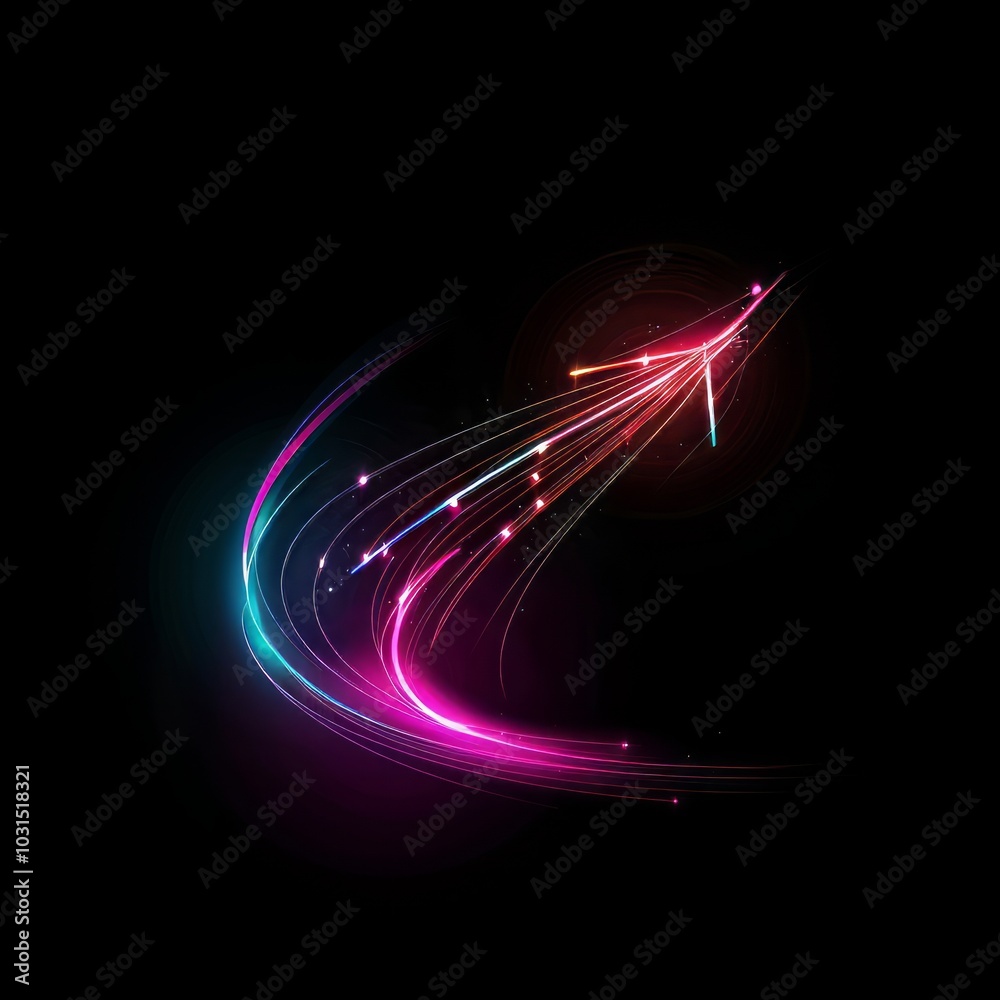 A colorful arrow made of glowing light beams A colorful arrow made of glowing light beams