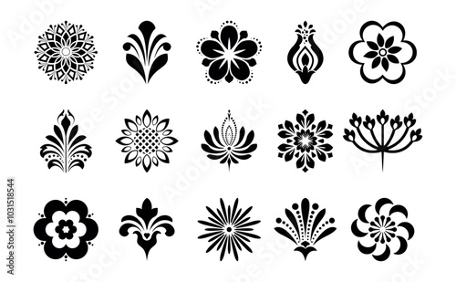 Flowers icon set. Flowers isolated on transparent background. Flowers in modern simple. Cute round flower plant nature collection. Vector illustrator