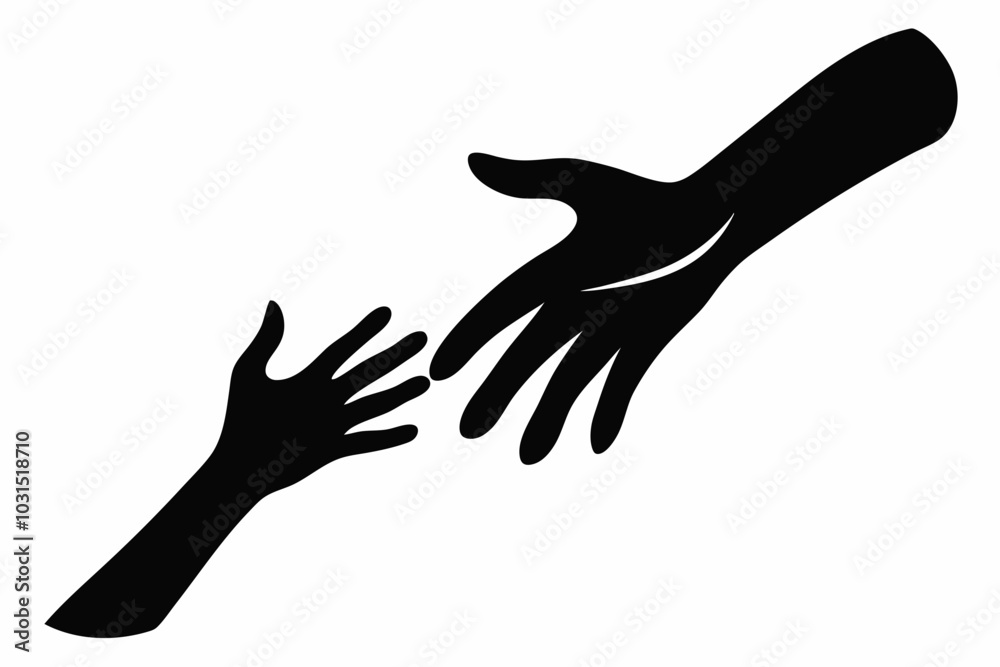 Helping Hands vector silhouette, togetherness idea silhouette, black color isolated on white background
Helping Hands vector silhouette, togetherness idea silhouette, black color isolated on white background