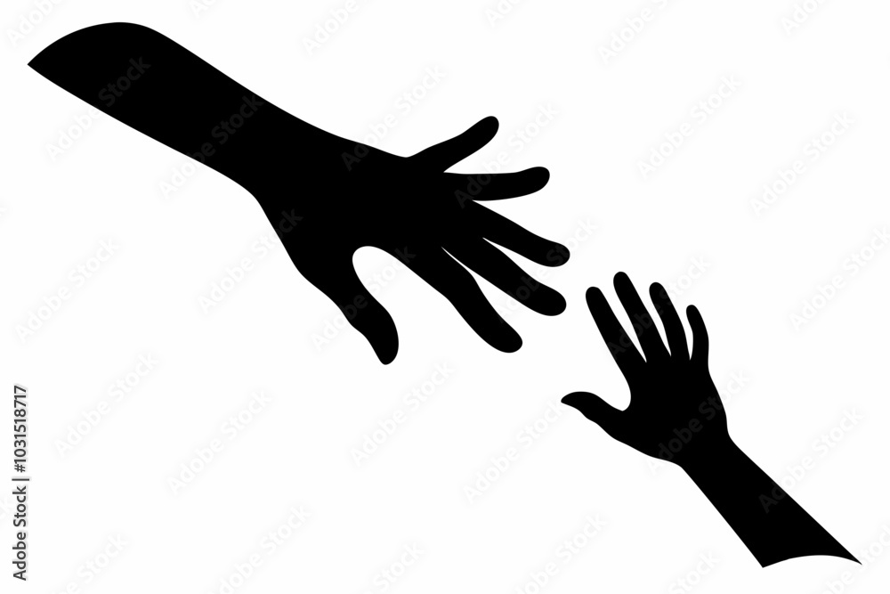 Helping Hands vector silhouette, togetherness idea silhouette, black color isolated on white background
Helping Hands vector silhouette, togetherness idea silhouette, black color isolated on white background