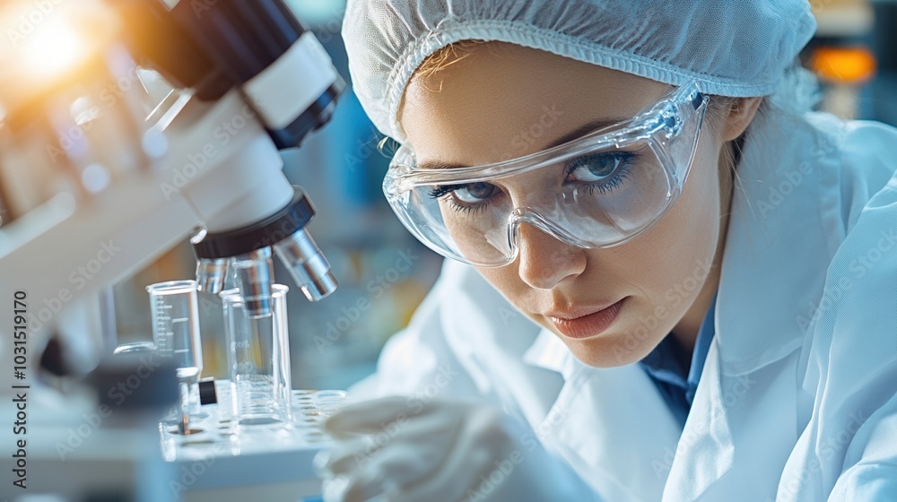 Scientist analyzing samples in lab, focused on research and discovery. Scientist analyzing samples in lab, focused on research and discovery.