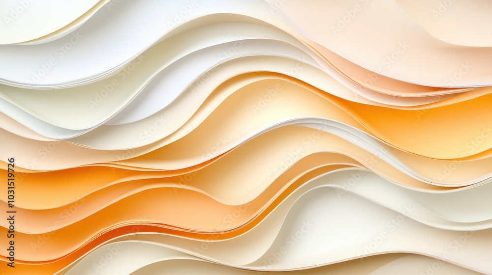 Obraz premium Soft, wavy paper layers in cream and orange shades on a textured background.