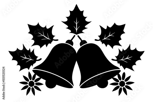 Christmas bells with leafs and seeds | isolated vector silhouette illustration on white background