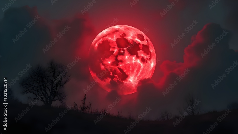 Red dark supermoon in the sky with blood like texture fantasy of the nature or space Red dark supermoon in the sky with blood like texture fantasy of the nature or space