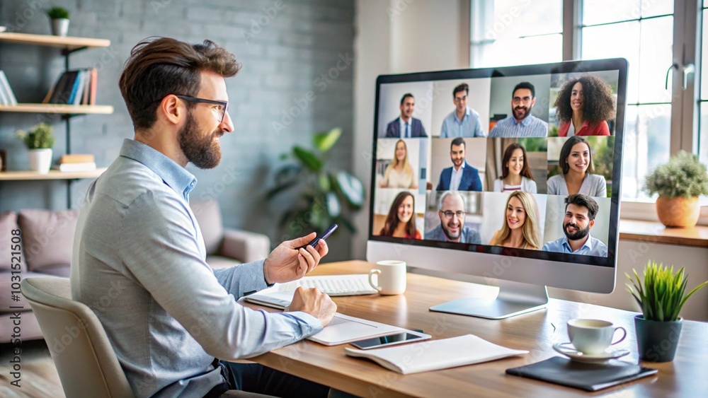 Fototapeta premium A freelancer presenting a project over a virtual meeting platform